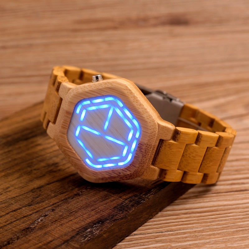 Men's Digital Wooden Watch with LED Display by HitMyNeed