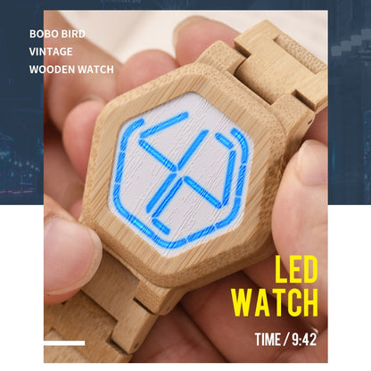 Men's Digital Wooden Watch with LED Display by HitMyNeed