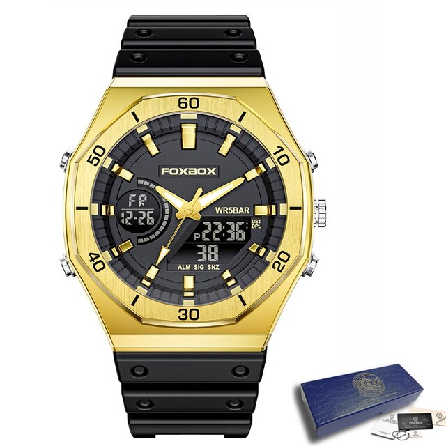 Men's Dual Display Sports Chronograph Watch 50M gold-black by HitMyNeed