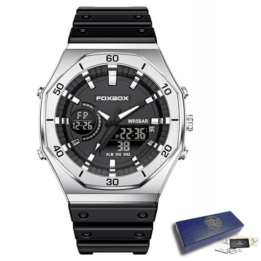 Men's Dual Display Sports Chronograph Watch 50M silver-black by HitMyNeed