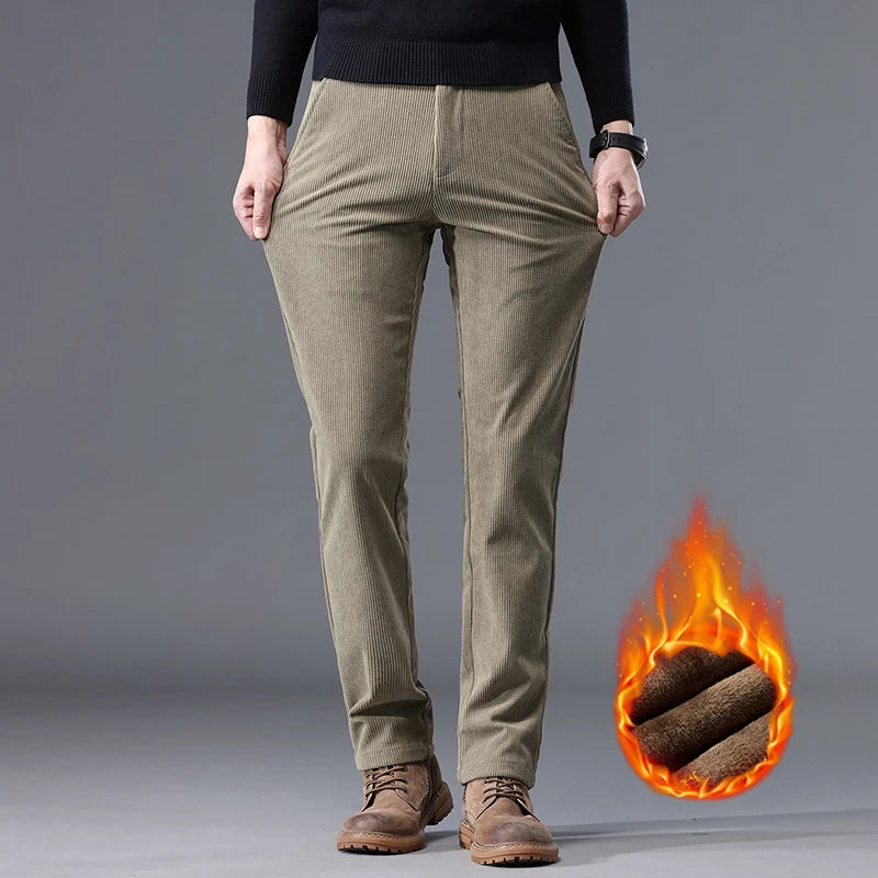Men's Fleece-Lined Corduroy Stretch Winter Trousers by HitMyNeed