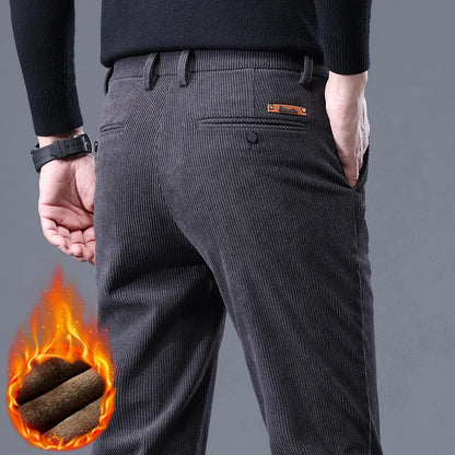 Men's Fleece-Lined Corduroy Stretch Winter Trousers gray 38.0 by HitMyNeed