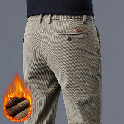 Men's Fleece-Lined Corduroy Stretch Winter Trousers khaki 38.0 by HitMyNeed
