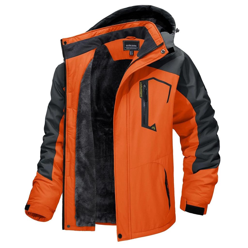 Men's Fleece Lined Waterproof Mountain Jacket orange-gray cn-6xl-us-xl-plus by HitMyNeed