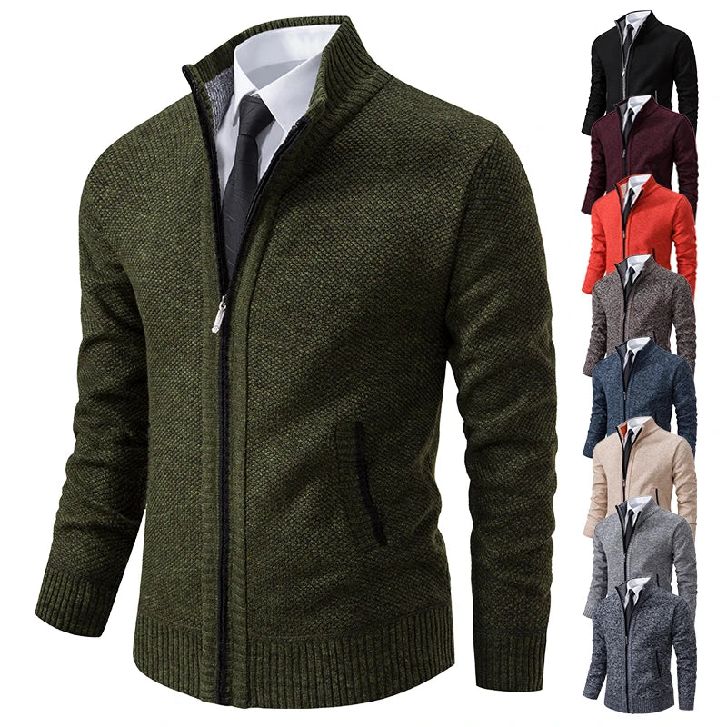 Men's Fleece Stand Collar Zip Cardigan Jacket by HitMyNeed