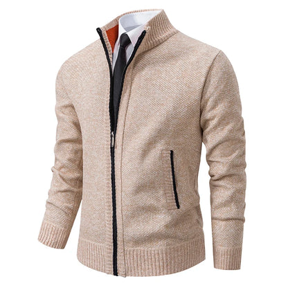 Men's Fleece Stand Collar Zip Cardigan Jacket 8801beige xxl by HitMyNeed