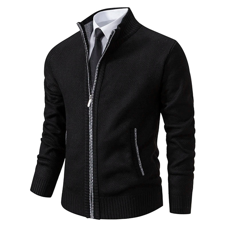 Men's Fleece Stand Collar Zip Cardigan Jacket 8801black l by HitMyNeed