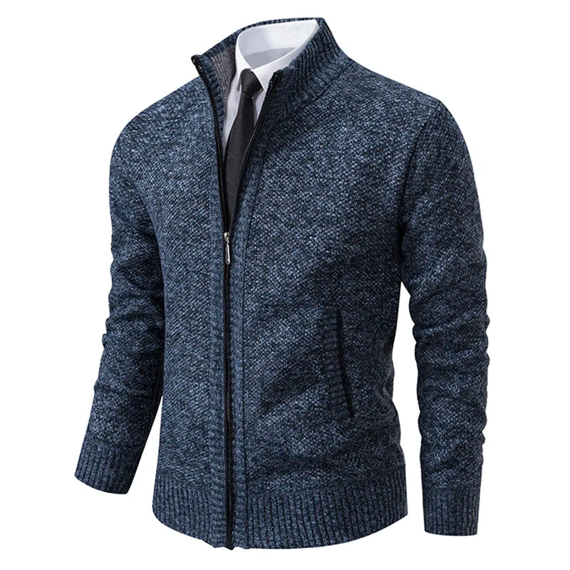 Men's Fleece Stand Collar Zip Cardigan Jacket 8801blue-grey l by HitMyNeed