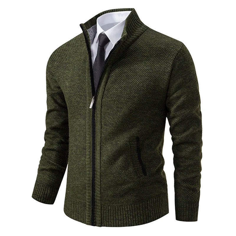 Men's Fleece Stand Collar Zip Cardigan Jacket 8801green xxl by HitMyNeed
