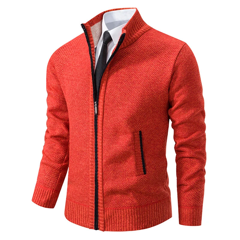 Men's Fleece Stand Collar Zip Cardigan Jacket 8801orange l by HitMyNeed