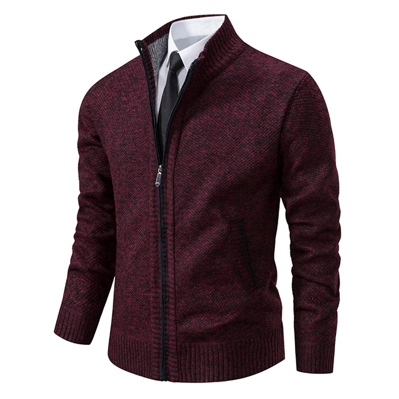 Men's Fleece Stand Collar Zip Cardigan Jacket 8801wine-red xxl by HitMyNeed