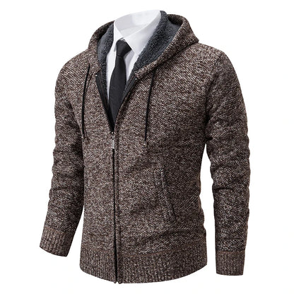 Men's Fleece Stand Collar Zip Cardigan Jacket 8802coffee l by HitMyNeed