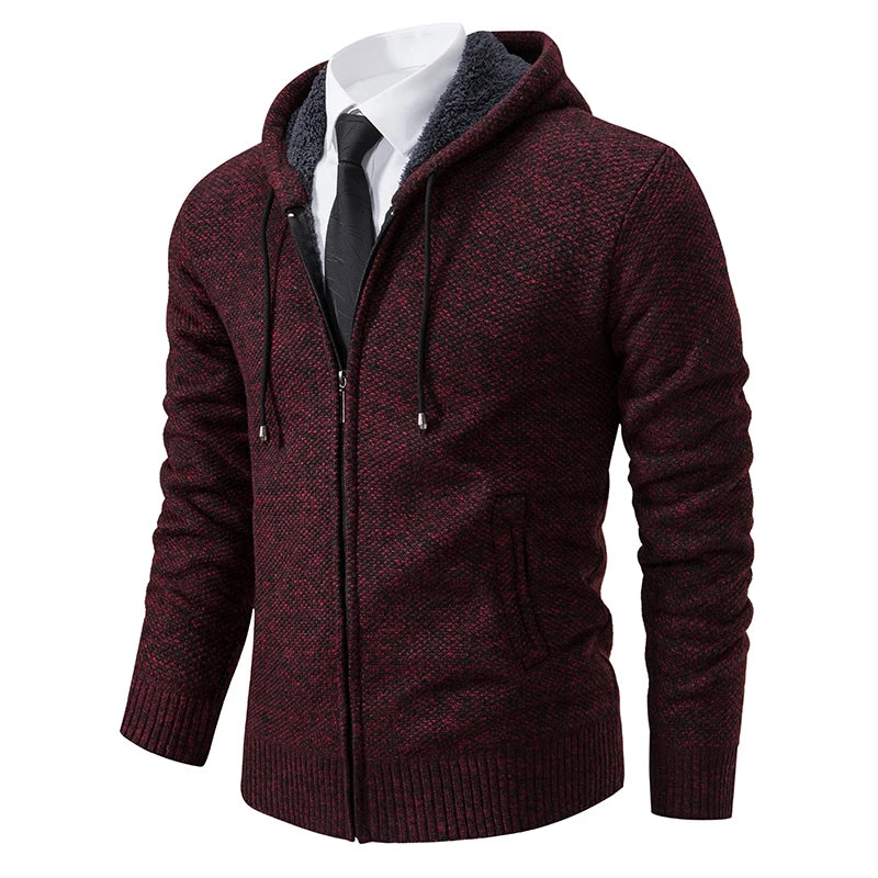 Men's Fleece Stand Collar Zip Cardigan Jacket 8802wine-red l by HitMyNeed