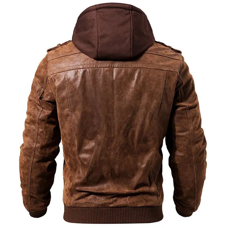 Men's Genuine Leather Motorcycle Jacket with Hood by HitMyNeed
