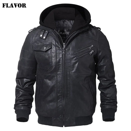 Men's Genuine Leather Motorcycle Jacket with Hood black xxxl by HitMyNeed