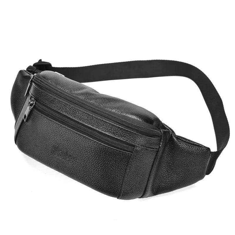 Men's Genuine Leather Waist & Shoulder Bag black by HitMyNeed