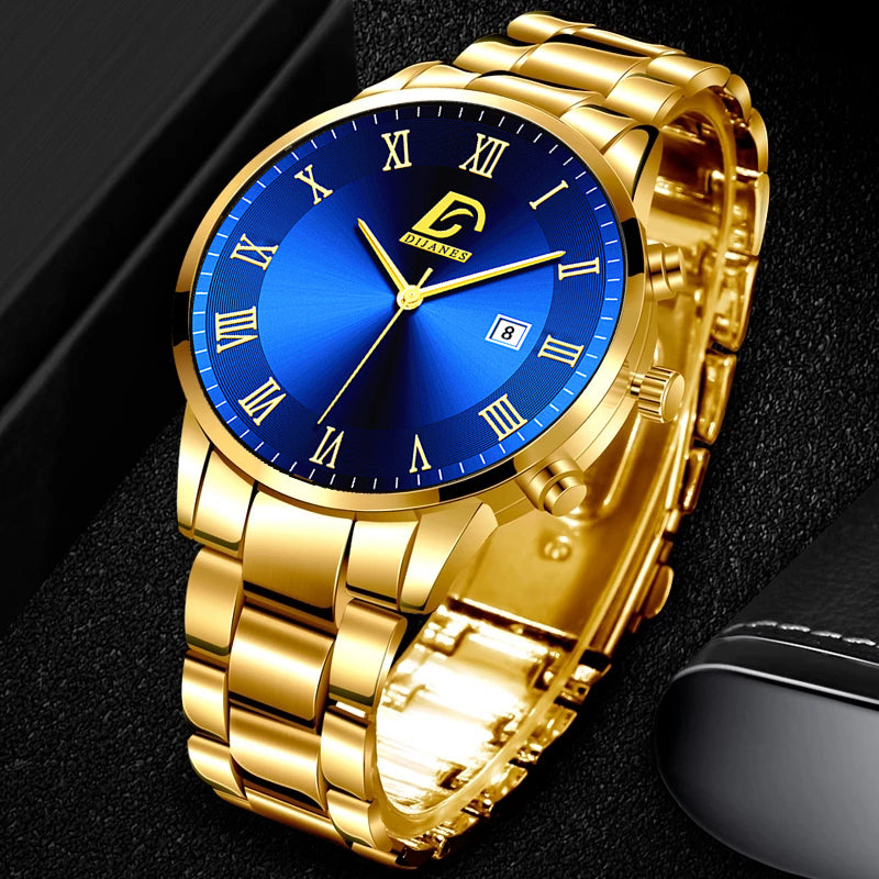 Men's Gold Stainless Steel Minimalist Quartz Watch by HitMyNeed