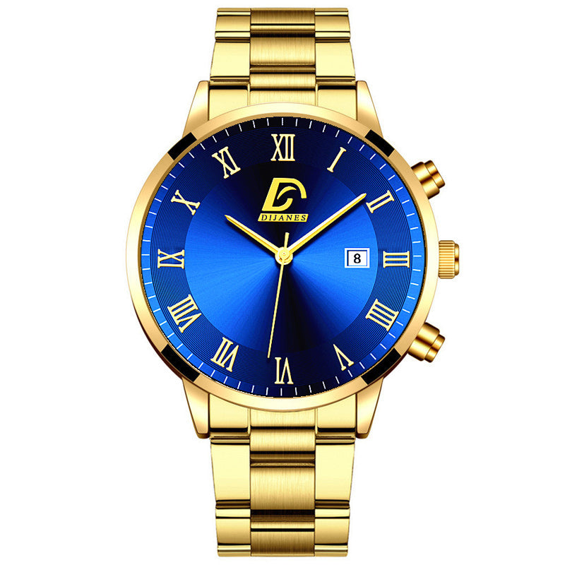 Men's Gold Stainless Steel Minimalist Quartz Watch gold-blue by HitMyNeed