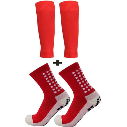 Men's Grip Soccer Socks with Knee Pads & Calf Sleeves red by HitMyNeed