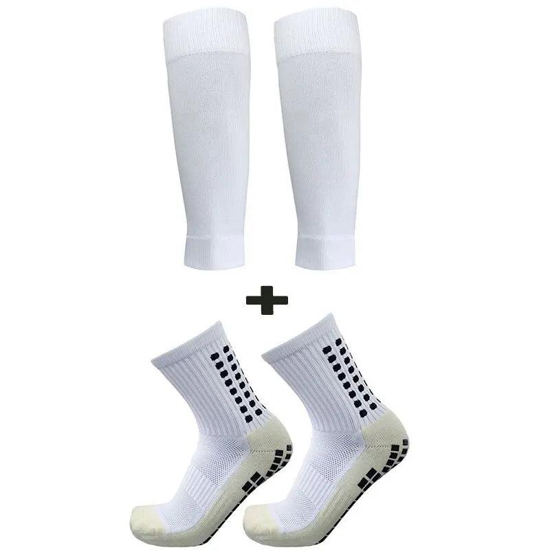 Men's Grip Soccer Socks with Knee Pads & Calf Sleeves white by HitMyNeed
