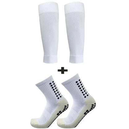 Men's Grip Soccer Socks with Knee Pads & Calf Sleeves white by HitMyNeed