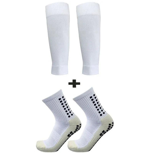 Men's Grip Soccer Socks with Knee Pads & Calf Sleeves white by HitMyNeed