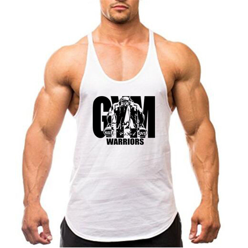 Men's Gym Stringer Tank Top with Y-Back Design white-169 m by HitMyNeed