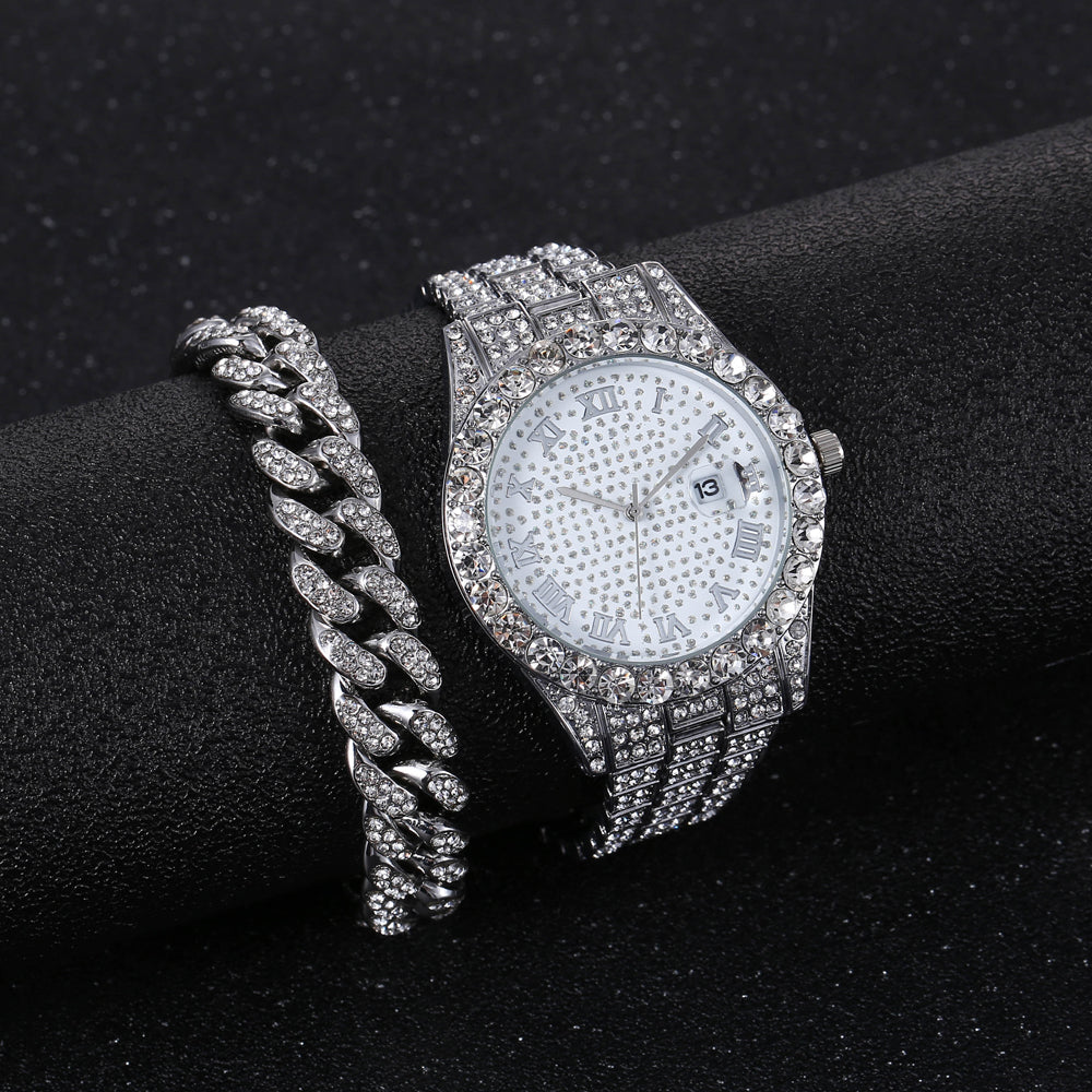 Men's Hip Hop Watch & Diamond-Style Bracelet Set by HitMyNeed