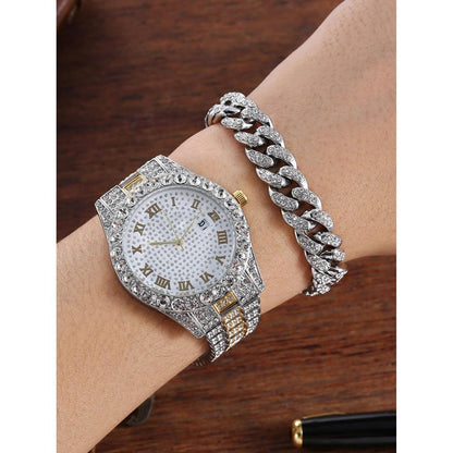 Men's Hip Hop Watch & Diamond-Style Bracelet Set by HitMyNeed