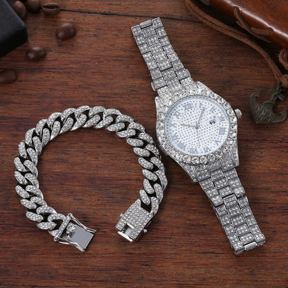 Men's Hip Hop Watch & Diamond-Style Bracelet Set by HitMyNeed