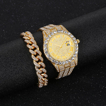 Men's Hip Hop Watch & Diamond-Style Bracelet Set gold by HitMyNeed