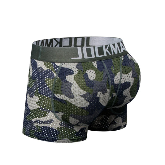 Men's Ice Silk Mesh Camouflage Butt Lift Boxer Briefs jm469green xxl by HitMyNeed