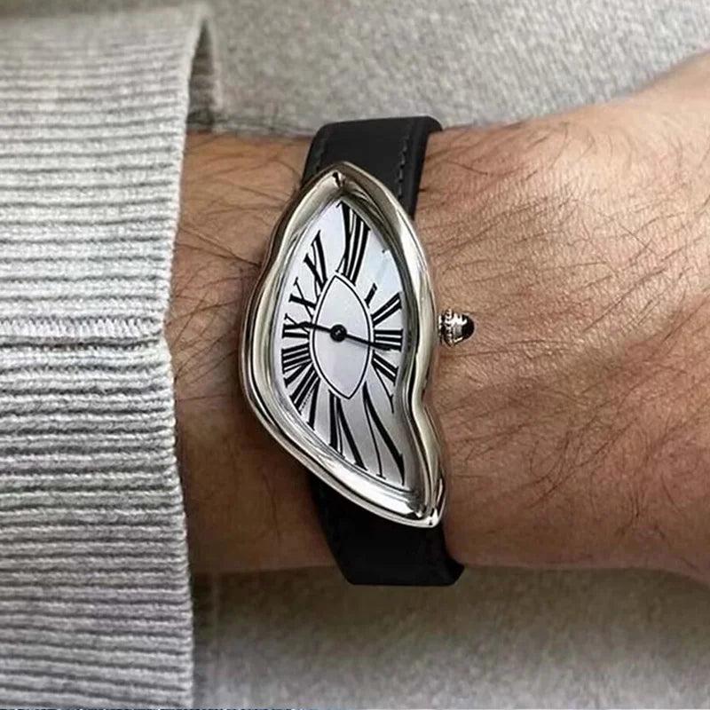 Men's Irregular Swiss Watch - Melt Twist Design silver-border by HitMyNeed