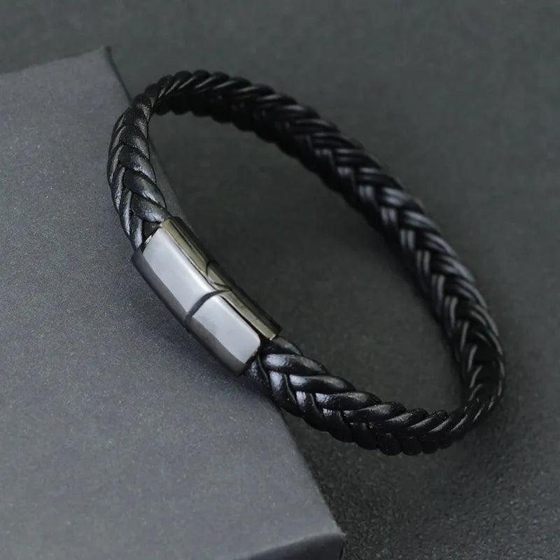 Men's Leather Bracelet with Stainless Steel Cable by HitMyNeed