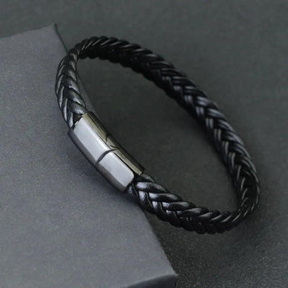 Men's Leather Bracelet with Stainless Steel Cable by HitMyNeed