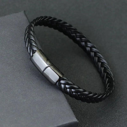 Men's Leather Bracelet with Stainless Steel Cable blackblack by HitMyNeed