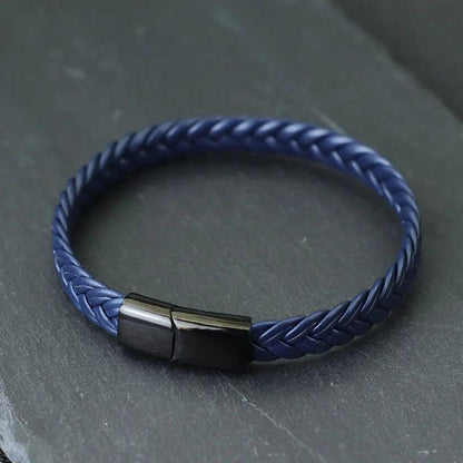 Men's Leather Bracelet with Stainless Steel Cable blueblack by HitMyNeed
