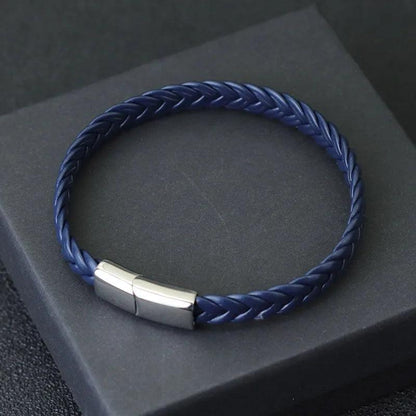 Men's Leather Bracelet with Stainless Steel Cable bluesilver by HitMyNeed