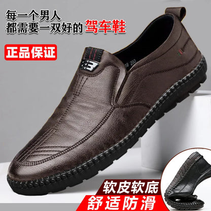 Men's Leather Loafers Non Slip Slip-On Work Shoes by HitMyNeed