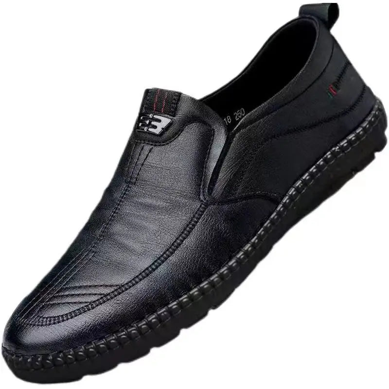 Men's Leather Loafers Non Slip Slip-On Work Shoes black 43.0 by HitMyNeed