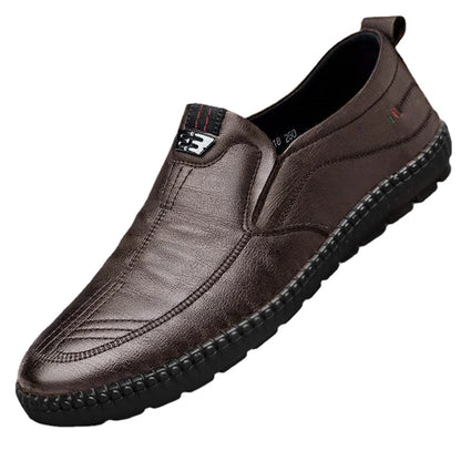 Men's Leather Loafers Non Slip Slip-On Work Shoes brown 43.0 by HitMyNeed