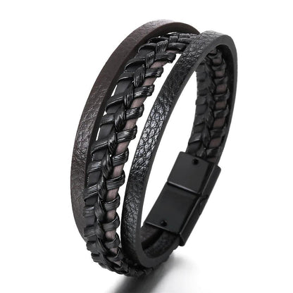 Men's Leather & Stainless Steel Multilayer Bracelet 10 by HitMyNeed