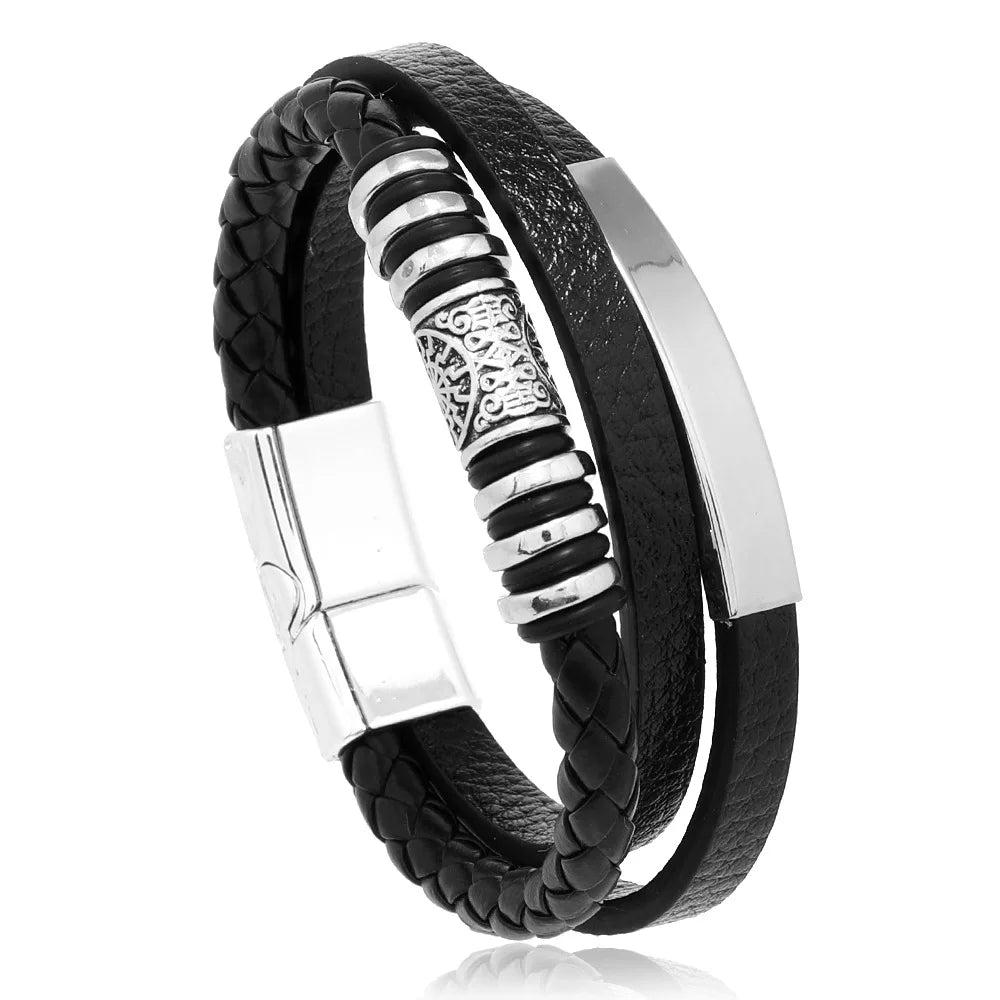 Men's Leather & Stainless Steel Multilayer Bracelet 12 by HitMyNeed