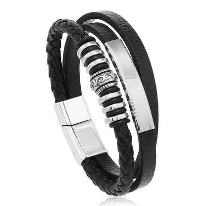 Men's Leather & Stainless Steel Multilayer Bracelet 13 by HitMyNeed