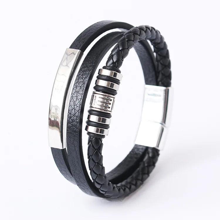 Men's Leather & Stainless Steel Multilayer Bracelet 16 by HitMyNeed