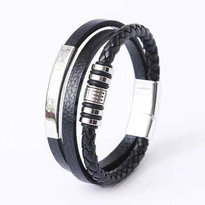 Men's Leather & Stainless Steel Multilayer Bracelet 16 by HitMyNeed