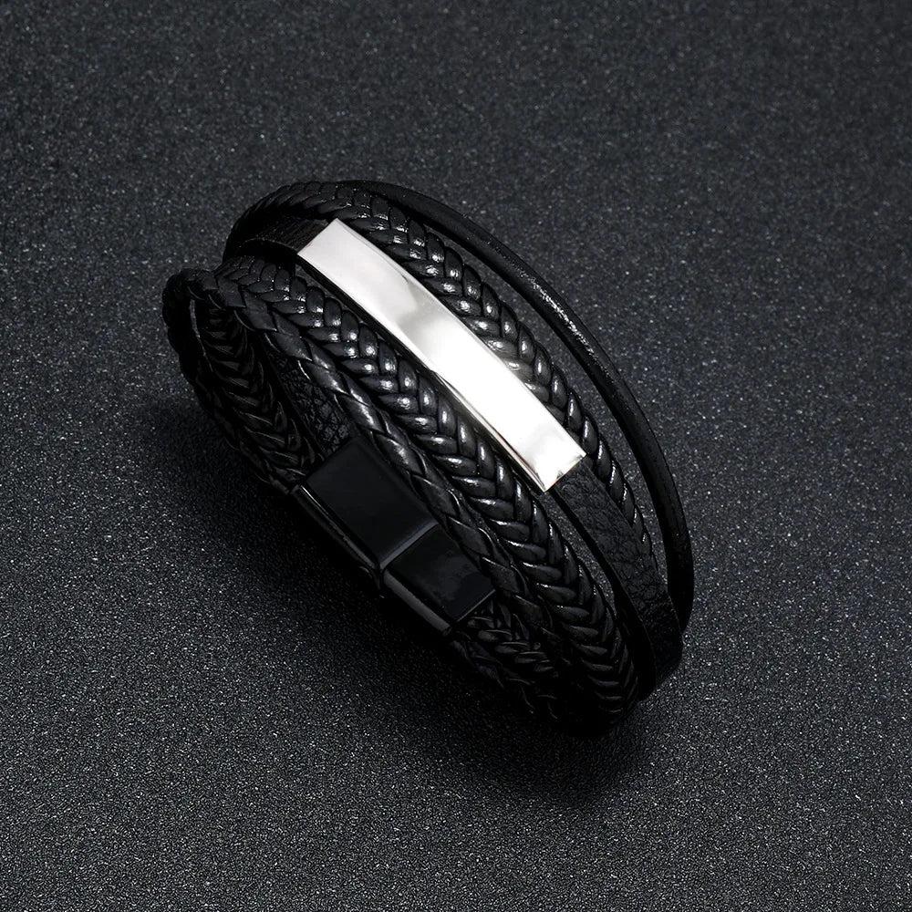Men's Leather & Stainless Steel Multilayer Bracelet 17 by HitMyNeed