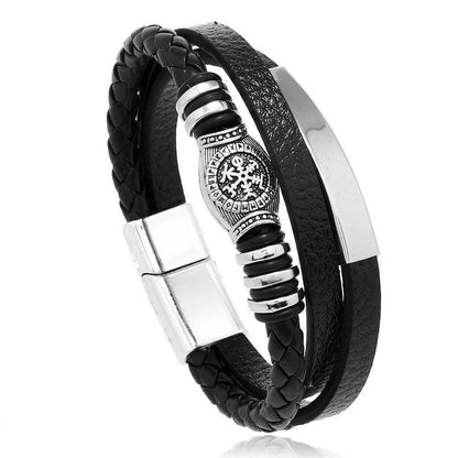 Men's Leather & Stainless Steel Multilayer Bracelet by HitMyNeed