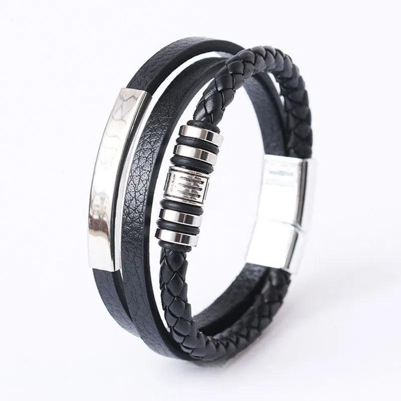 Men's Leather & Stainless Steel Multilayer Bracelet by HitMyNeed