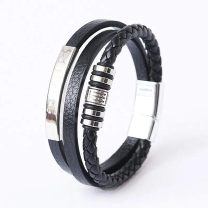 Men's Leather & Stainless Steel Multilayer Bracelet by HitMyNeed